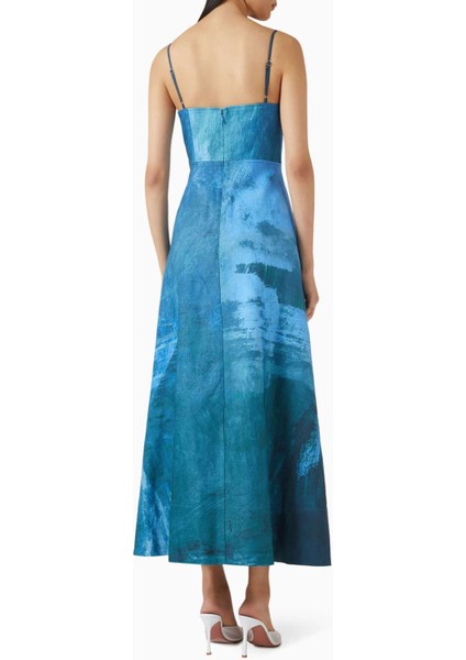 Mavi Osidge Desenli Maxi Elbise - %73 Viskoz, %27 Keten Kumaş Içeriği ile Şık Tasarım modelleri