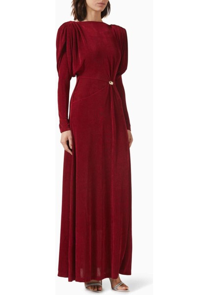 Diva Maxi Elbise - Puf Kollu, Derin U Yırtmaçlı, Twinkle Knit Kumaş