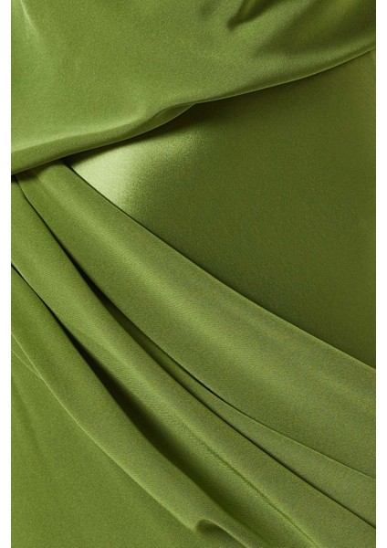 Yeşil Drapeli Maxi Elbise - %76 Asetat %24 Polyester - Uzun ve Şık Tasarım fırsatları