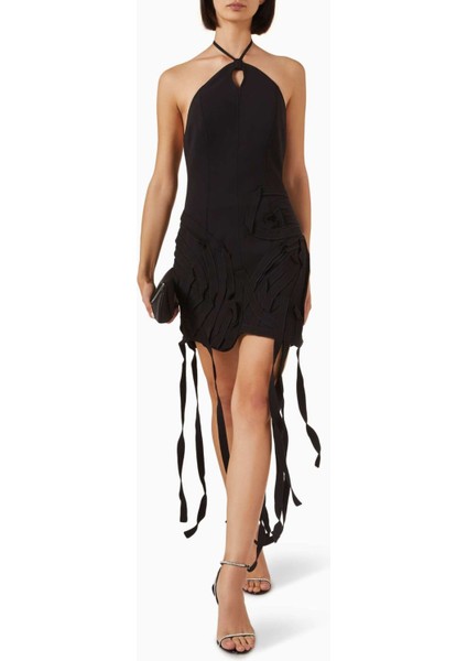 Siyah Grovehill Mini Elbise - Yüksek Yaka - Kıvrımlı Tasarım - %100 Polyester modelleri