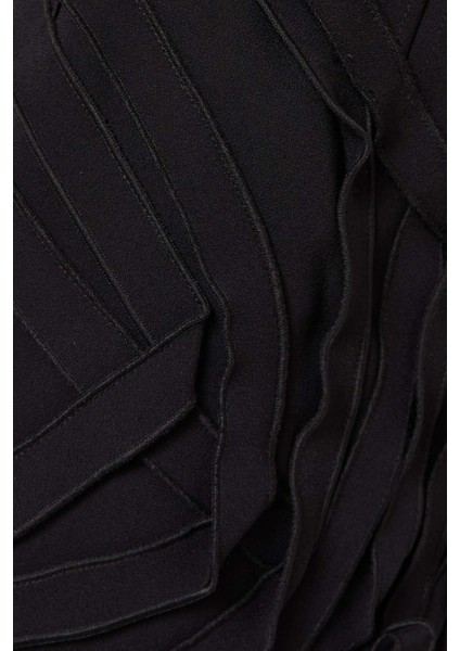 Siyah Grovehill Mini Elbise - Yüksek Yaka - Kıvrımlı Tasarım - %100 Polyester fırsatları