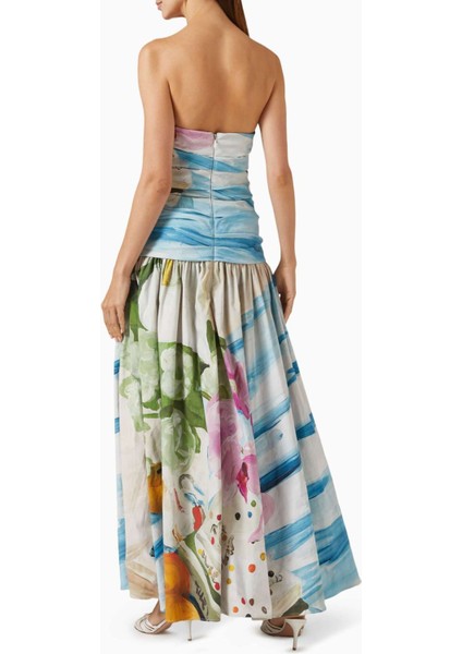 Çok Renkli Nershall Baskılı Maxi Elbise - %96 Naylon, %4 Elastan, Drapeli Üst ve A-Line Etek modelleri