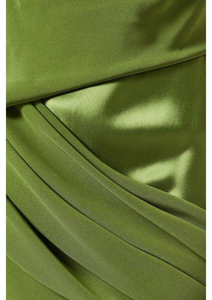 Yeşil Maxi Elbise - Drapeli Üst, Yapılandırılmış Alt - %76 Asetat, %24 Polyester fırsatları
