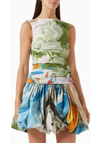 Çok Renkli Nershall Bubble-Hem Mini Elbise - %96 Naylon, %4 Elastan, Drapeli Korse Tasarım