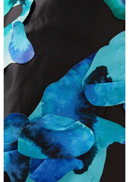 Parrfold Mini Elbise - Siyah-Mavi - %65 Polyester, %35 Pamuk - Petal Detaylı, Kaplamalı Kumaş fırsatları