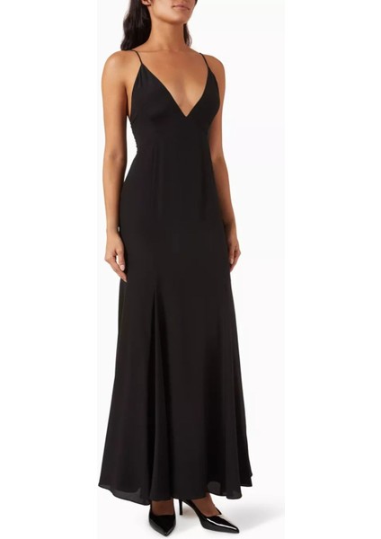 Siyah Ipek Şifon Maxi Elbise, Zarif ve Çarpıcı Gece Elbisesi