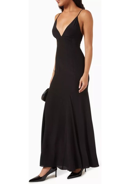 Siyah Ipek Şifon Maxi Elbise, Zarif ve Çarpıcı Gece Elbisesi fiyatları