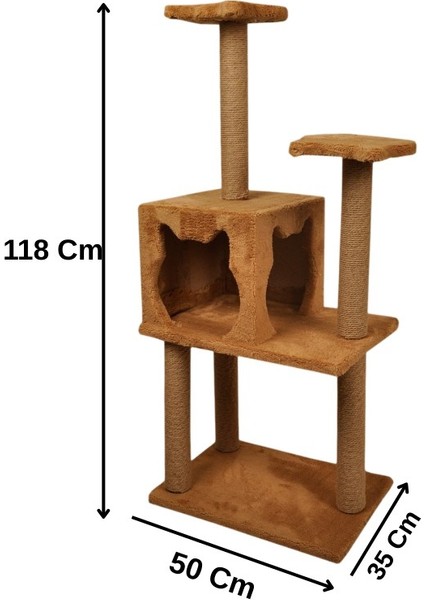 Üç Katlı Yuvalı Lüx Kedi Tırmalama Platformu ve Kedi Oyun Evi-Gri