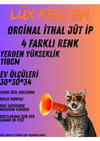 Üç Katlı Yuvalı Lüx Kedi Tırmalama Platformu ve Kedi Oyun Evi-Gri fırsatları