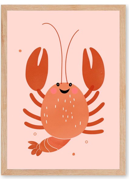 Happy Lobster - Doğal Ahşap Çerçeveli Tablo - Renkli Çocuk Posteri fırsatları