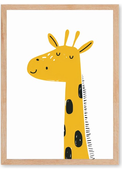 Sleepy Giraffe - Doğal Ahşap Çerçeveli Tablo - Huzurlu Çocuk Posteri modelleri