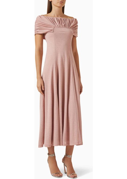 Rahat Fitli Marrgot Örgü Midi Elbise - Off Shoulder, Şık ve Çok Yönlü Tasarım
