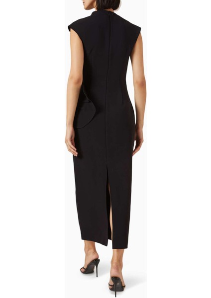 Siyah Yelford Midi Elbise - Crepe Kumaş - Nakışlı Boncuklu Tasarım ile Şık Detaylar modelleri