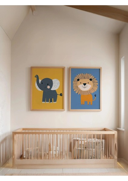 Sevimli Orman Ikilisi - Doğal Ahşap Çerçeveli Tablo - Poster Seti (2’Lİ)