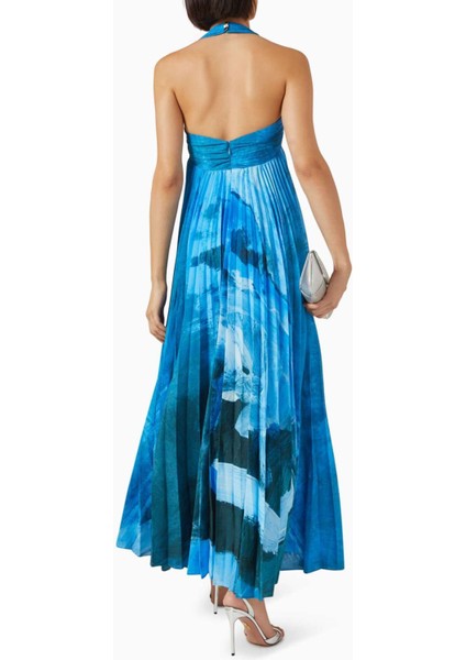 Mavi Askham Maxi Elbise - 100% Polyester - Plise Tasarım - Altın Donanım - Şıklık Için Ideal fiyatları
