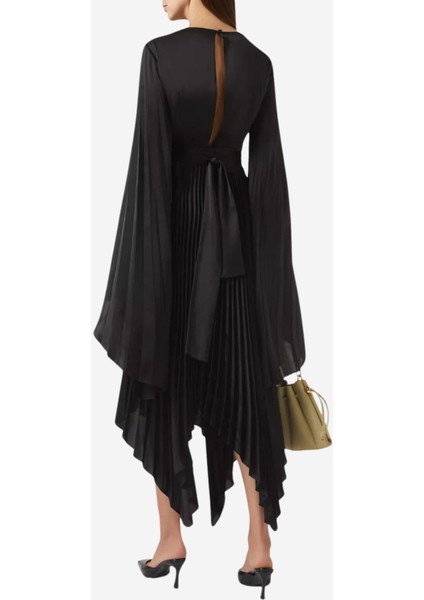 Wrap Pleated Midi Elbise, Siyah modelleri