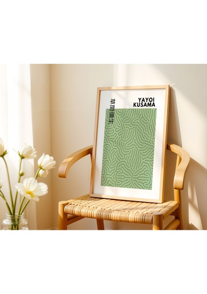 Organik Desenler - Yayoi Kusama - Doğal Ahşap Çerçeveli Tablo - Art Collection