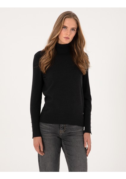 Kadın Antrasit Slim Fit Basic Kazak 50310886-VR006