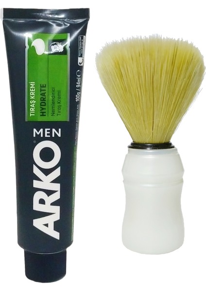 Hydrate Tıraş Kremi 100 Gr, Beyaz Plastik Sap Sentetik Kıl Tıraş Fırçası Seti