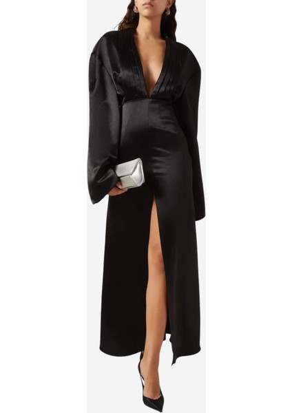 Plunge Yaka Tuxedo Elbise, Siyah fiyatları