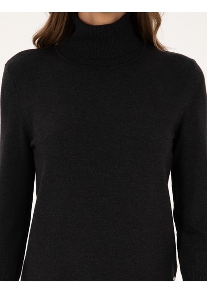 Kadın Antrasit Slim Fit Basic Kazak 50310886-VR006