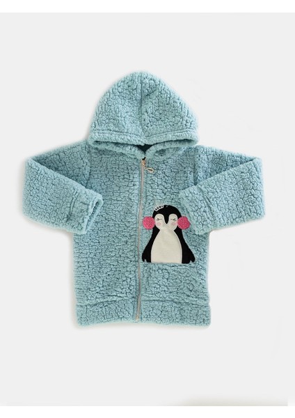 Aysbebe Kız Çocuk Penguen Nakışlı Welsoft Hırka Kapşonlu fiyatları