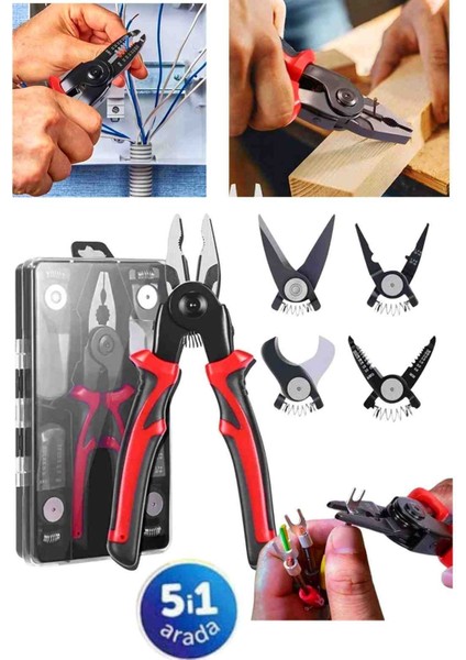 5'i 1 Arada Kombine Pense, Çok Amaçlı Taşınabilir Çok Fonksiyonlu Pense Aracı, Kablo Montajcıları ve Tamircileri Için Rahat Tutuşlu Sağlam ve Etkili Değiştirilebilir Pense