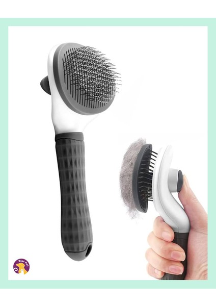 Otomatik Temizlenen Tuşlu Evcil Hayvan Fırçası Kedi Köpek Tüy Toplayıcı Tarak Gri