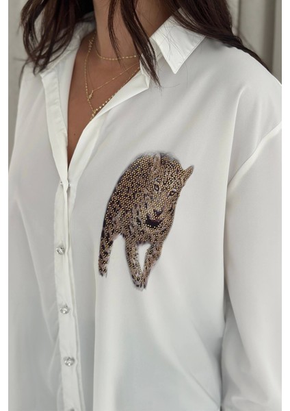 Kaplan Desen Baskılı Taşlı Gömlek fırsatları