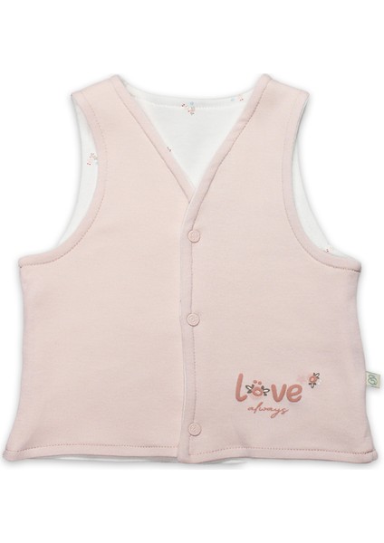 Bistyle Grow In Love Çift Taraflı Bebe Yelek 18102 Pembe Ekru