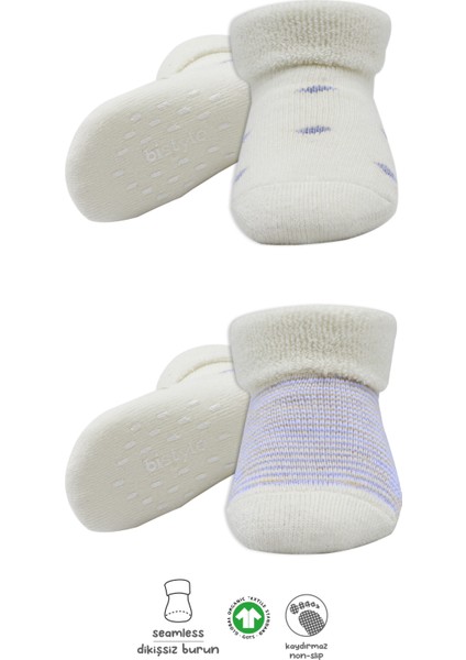 Bistyle 2'li Havlu Soket Kaymaz Çorap 10504 Indigo Ekru