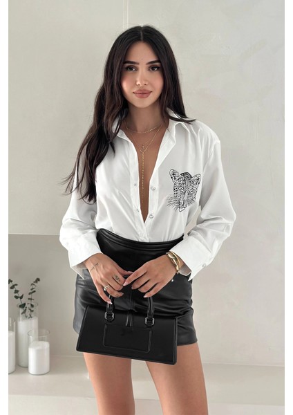 Aslan Desen Baskılı Taşlı Gömlek Gümüş fiyatları