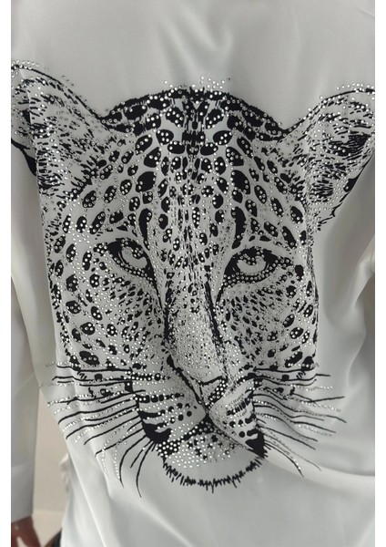 Aslan Desen Baskılı Taşlı Gömlek Gümüş indirimleri