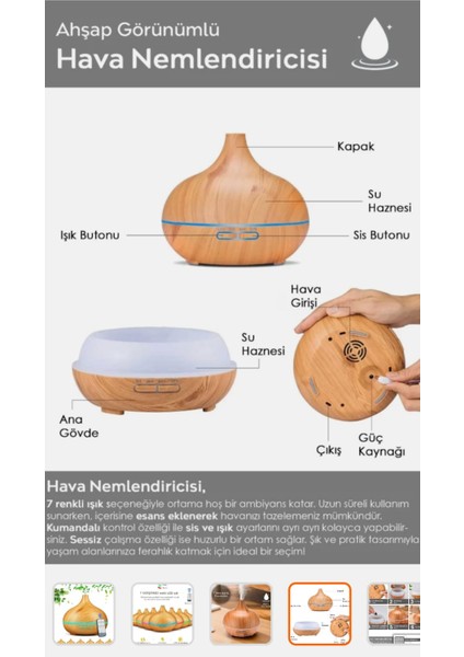 Uzaktan Kumandalı 7 Renk LED Işıklı Hava Nemlendirici Cihaz Oda Kokusu Açık Kahve fiyatları