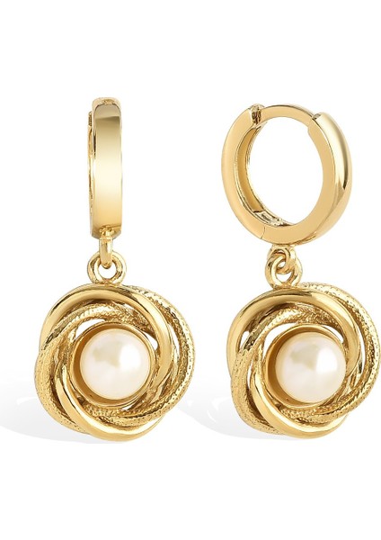 925 Ayar Gümüş Altın Kaplama Inci Detaylı Sallantılı Küpe - EP00138 indirimleri