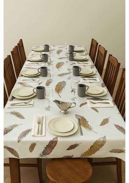 Leke Tutmaz Desenli Pvc Masa Örtüsü – Beyaz Üzeri Beyaz Tüy Desen Kaliteli Muşamba Sofra Bezi fırsatları
