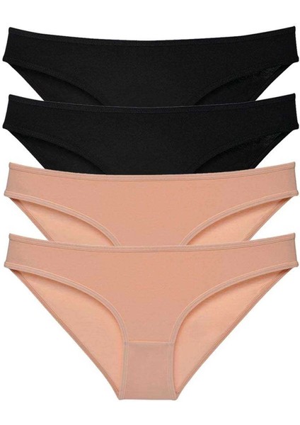 4 Adet Süper Eko Set Likralı Kadın Slip Külot Siyah Ten