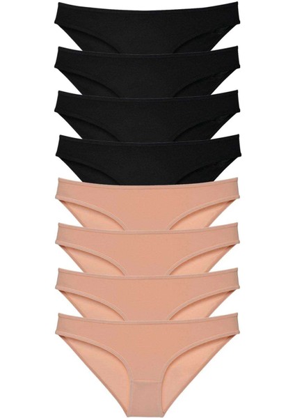 8 Adet Süper Eko Set Likralı Kadın Slip Külot Siyah Ten