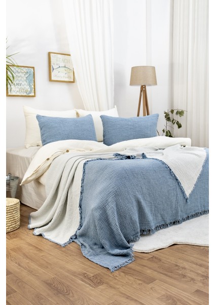 HB&Victory Müslin Tek Kişilik 4 Katlı %100 Pamuk Deniz Mavisi Renk Yatak Örtüsü 160X230 Cm. modelleri