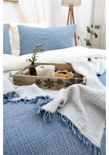 HB&Victory Müslin Tek Kişilik 4 Katlı %100 Pamuk Deniz Mavisi Renk Yatak Örtüsü 160X230 Cm. indirimleri