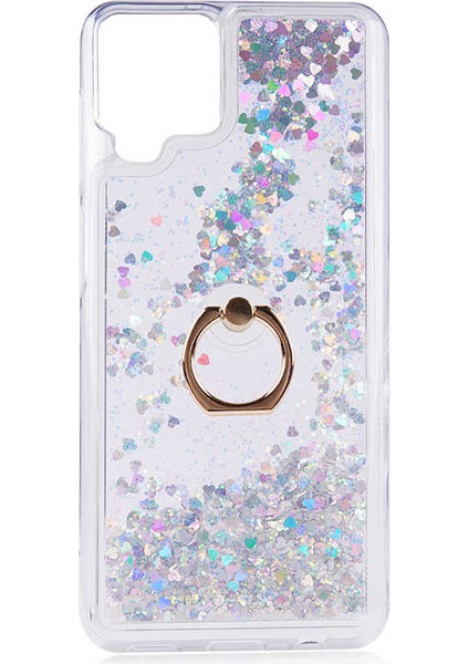 Galaxy A12 Kılıf Renkli Simli Yüzüklü Standlı Esnek Sert Silikon Milce Kapak