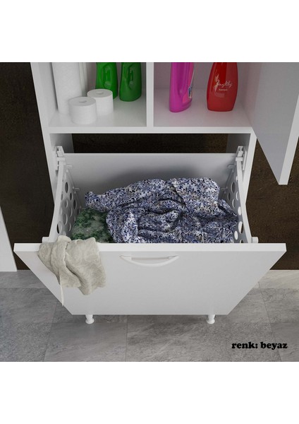 55x160 cm Tek Kapaklı Kirli Çamaşır Dolabı Sepetli Banyo Dolabı indirimleri