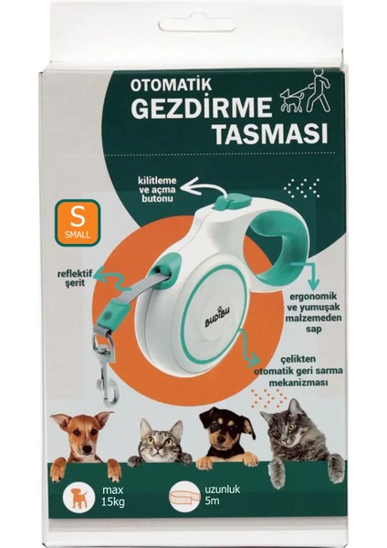 Makaralı Otomatik 5 Metre Geri Çekilebilen Kedi Köpek Gezdirme Tasması 15 Kg (S)