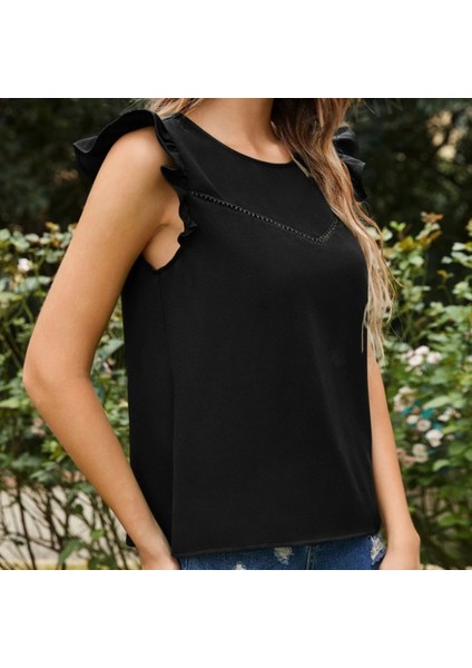 Kadın Yuvarlak Yaka Kolları Fırfırlı Krep Bluz fiyatları