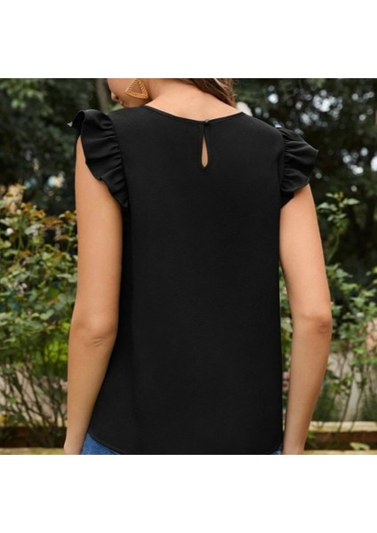 Kadın Yuvarlak Yaka Kolları Fırfırlı Krep Bluz modelleri