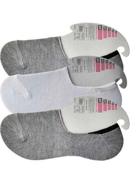 Gri ve Beyaz Kadın Babet Çorap 3 Çift