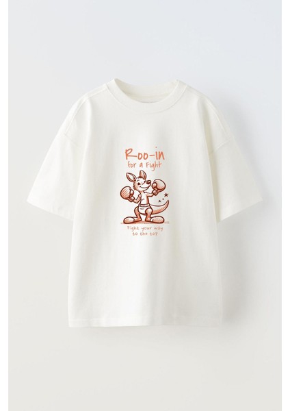 Roo In For A Fight Ön Baskılı Pamuk Beyaz Oversize T Shirt