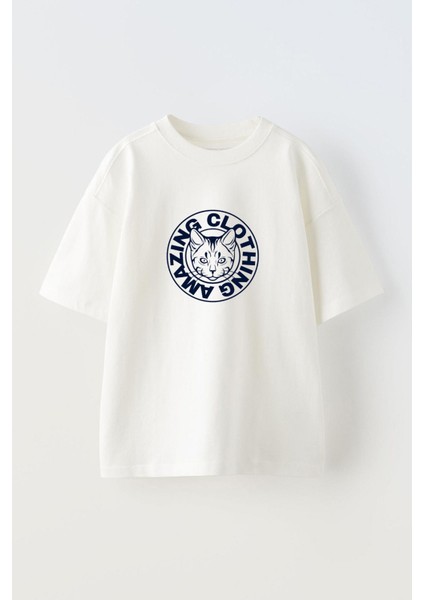 Amazıng Clothıng Ön Baskılı Pamuk Beyaz Oversize T Shirt