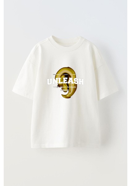 Unleash Wear Your Attitude Ön Baskılı Pamuk Beyaz Oversize T Shirt