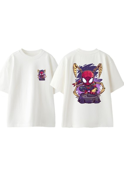 Örumcek Adan Tasarım Sırt Baskılı Pamuk Beyaz Oversize T Shirt